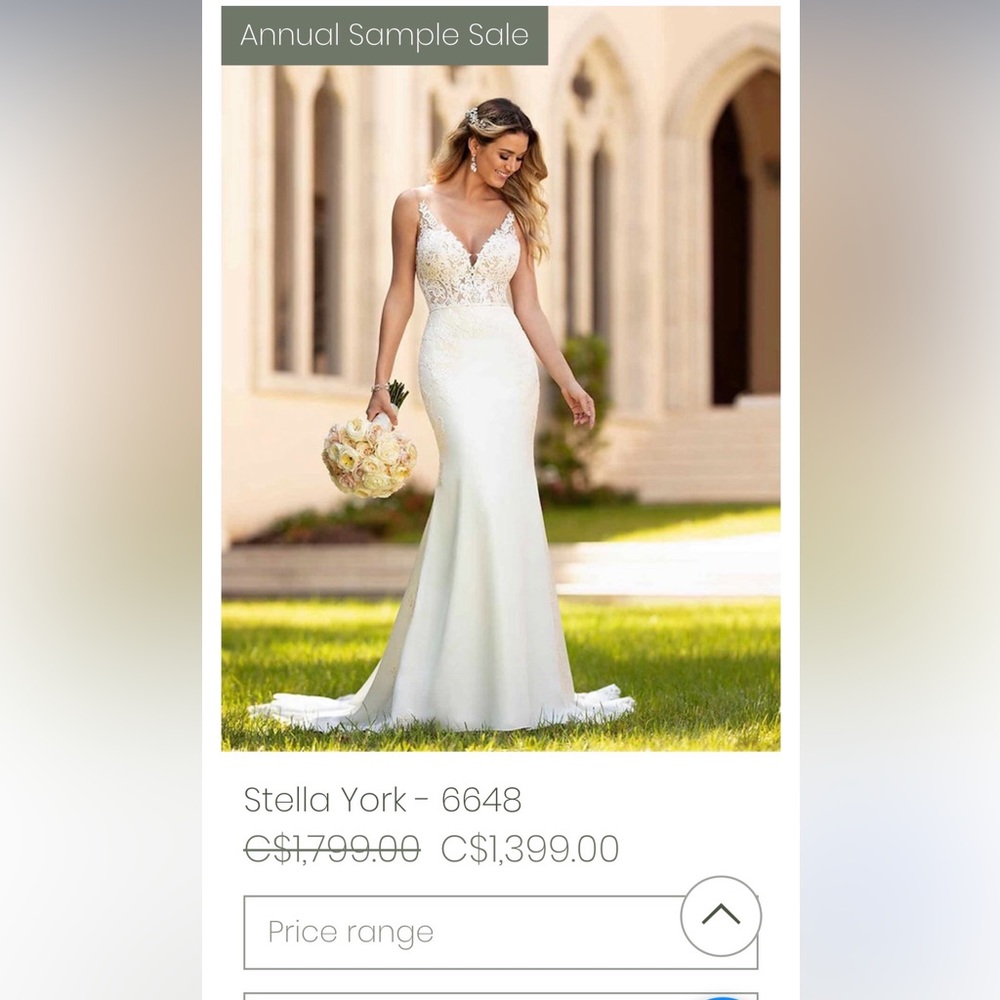 Stella York Wedding Dress lace straps long train lace trimming bought for $1581